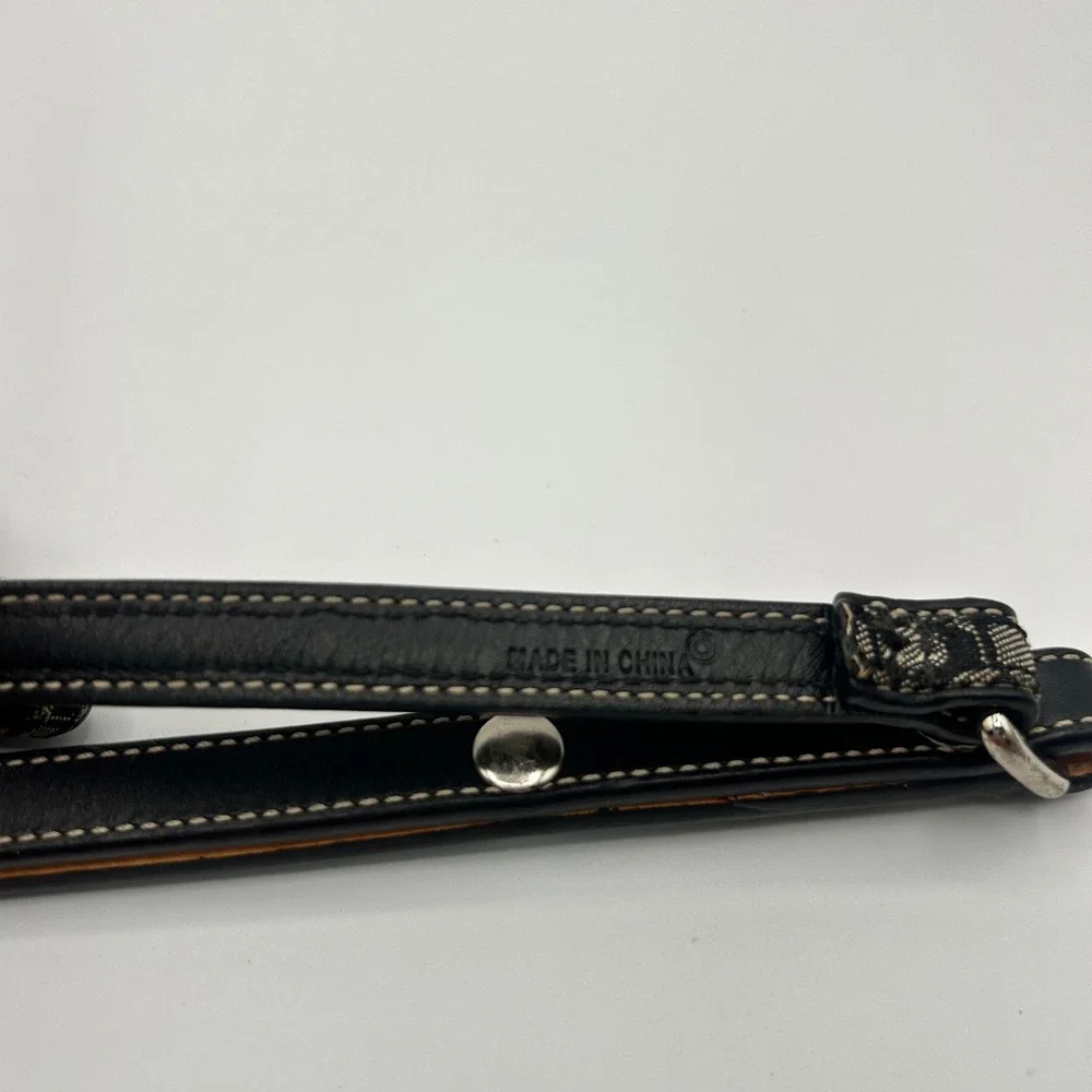 Coach 4005 Small Dog Leash Black Gray Signature C Monogram Leather Trim Canvas